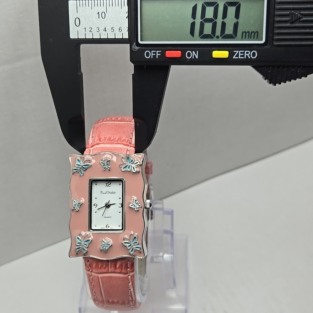 Womens Marcel Drucker Silver Tone Pink Enamel Blue Butterflies Watch New Battery - Picture 5 of 11